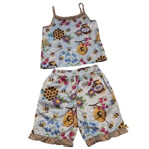 Y2K Nick & Nora Pajama Set Kid Sz 6X Save The Honeybee Satin Cami Shorts 2pc PJs